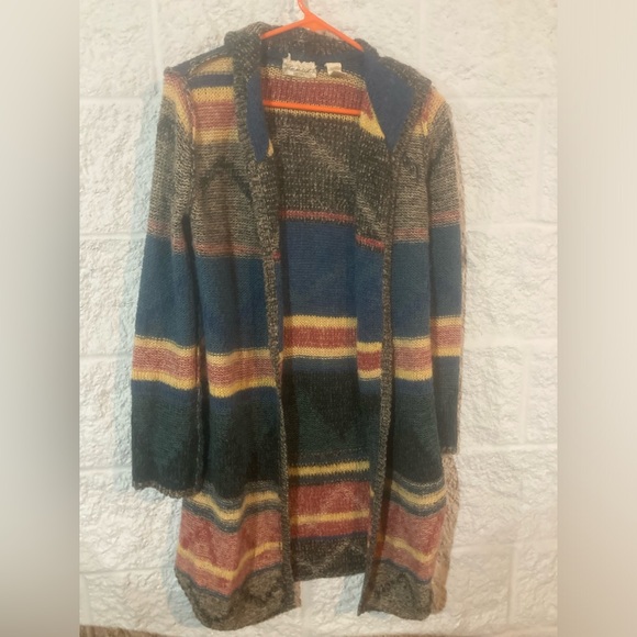 Gimmick Wool Blend Open Front Cardigan Duster Sweater Multicolor Rainbow Knit - Picture 2 of 4